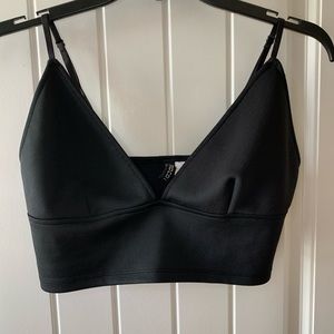 H&M Cropped Black Deep V-Neck Top